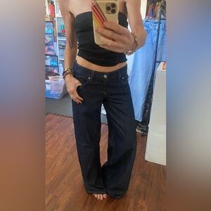 Low rise wide leg dark denim jeans!!